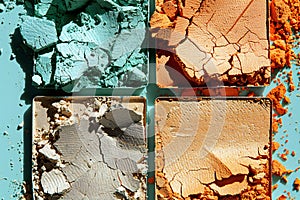 Four pieces of colored powder are set in different squares