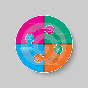 Four pieces jigsaw puzzle circle info graphic.
