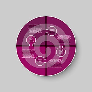 Four pieces jigsaw puzzle circle info graphic.