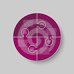 Four pieces jigsaw puzzle circle info graphic