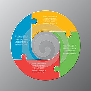 Four pieces jigsaw puzzle circles diagram graphic