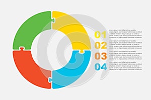 Four pieces jigsaw puzzle circles info graphic.