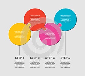 Four pieces puzzle circles line info graphic.