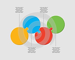 Four pieces puzzle circles line info graphic.