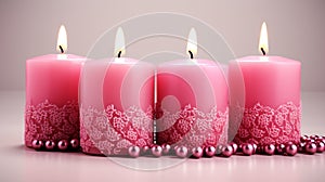 Four pink christmas candle for advent. generative ai