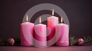 Four pink christmas candle for advent. generative ai