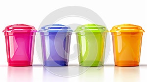 Four plastic cups with lids in different colors