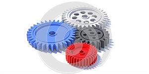 Four plastic gears isolated on white background. 3d illustration