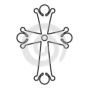 Four pointed cross drop shaped Cross monogram Religious cross icon black color outline vector illustration flat style image