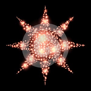 Four-pointed star, abstract lights, christmas decoration element, on black