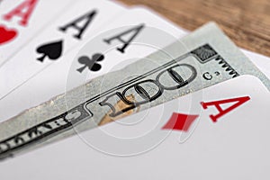 Four poker aces with 100 dollar