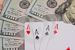 Four poker aces with dollar