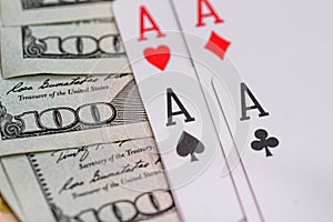 four poker aces with dollar