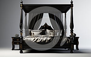 A Four Poster Bed Against a White Backdrop -Generative Ai