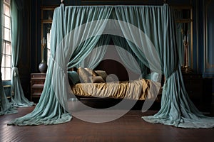 a four-poster bed with elegant draping fabric