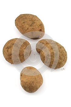 Four potatos on white background