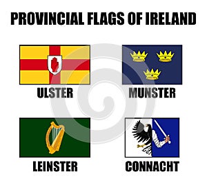 Four Provinces of Ireland - Connacht, Leinster, Munster and Ulster, flags