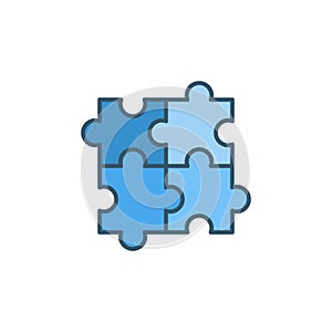 Four Puzzle Pieces vector concept blue icon