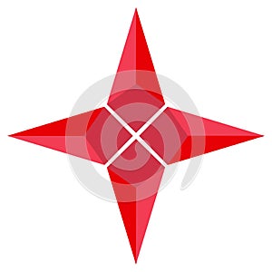 Four rays pseudo 3D star icon. Red 3d star sign. flat style