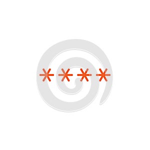 four red asterisks footnote icon. Password, parol sign. Flat icon of asterisk isolated on white background.