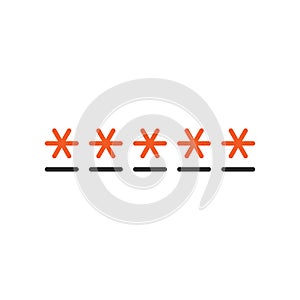 four red asterisks footnote icon. Password, parol sign. Flat icon of asterisk isolated on white background.