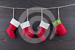 Four Red Felt Christmas Ornaments