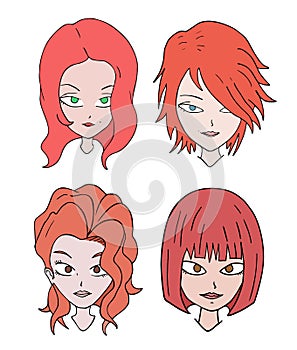 Four red hair women faces