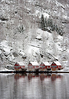 Four red houses in Norway