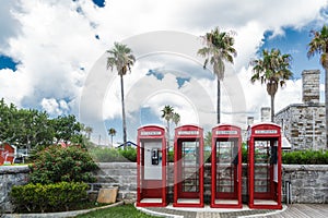Four Red Phone Booths on Bermuda