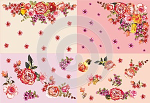 Four red and pink flower decorations