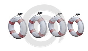 Four ring lifebuoy old  with rope hanging isolated on white backgrounds.life saver.