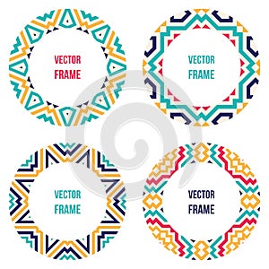 Four round frames with abstract geometric patterns