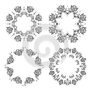 Four round vector frames in the form of a mandala