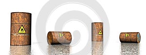 Four rusty barrels with inflammable logo - 3D render photo