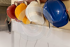 Safety helmets differentiated by color at hospital photo