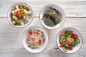 Four salad mix bowls healthy food