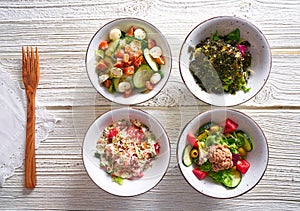 Four salad mix bowls healthy food