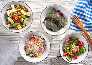 Four salad mix bowls healthy food