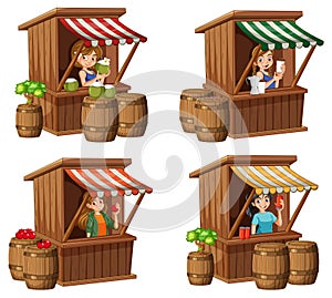 Vendors selling at wooden stalls photo