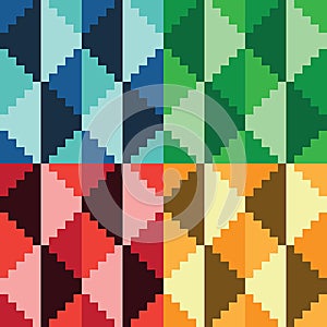 Four seamless abstract geomatrical pixel diamond patterns