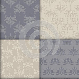 Four seamless patterns with lotuses.