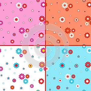 Four seamless vector patterns with daisies