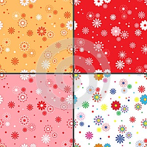 Four seamless vector patterns with daisy flowers