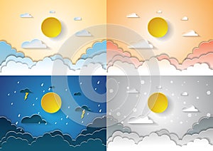 Four season concept sky with sun and clouds