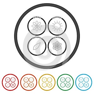 Four season logo. Set icons in color circle buttons