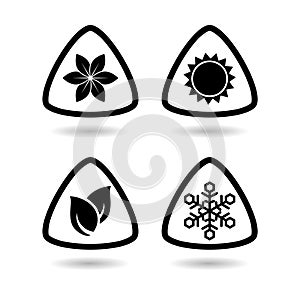 Four season symbols with shadows. Summer, autumn, winter and spring icon