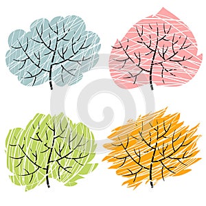 Four season trees, illustration of abctract trees