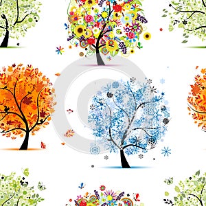 Four season trees- spring, summer, autumn, winter. Seamless Pattern for your design