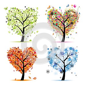 Four seasons. Art tree heart shape