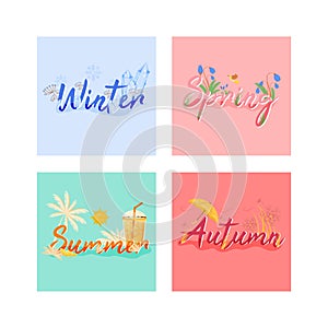 Four seasons banner flat vector template